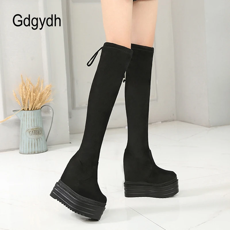 Gdgydh Winter Women High Boots Over The Knee Fashion Hidden Heel Warm Plush Thigh High Boots For Women Platform Shoes Suede