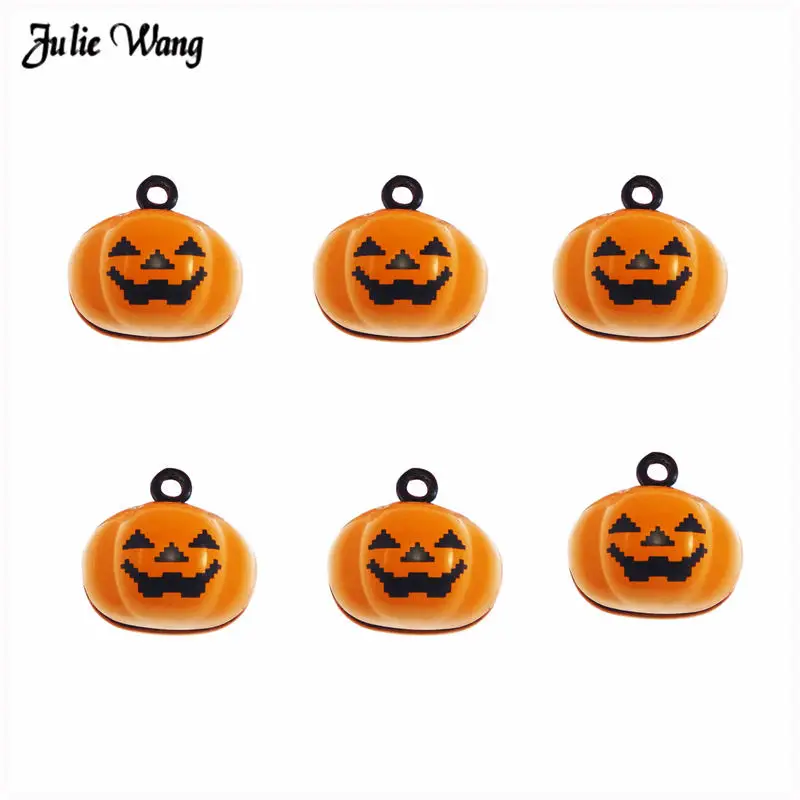 5PCS Alloy Halloween Bell Charm Make Sound Orange Pumpink Shape Pendant For Necklace Bracelet DIY Home Decor