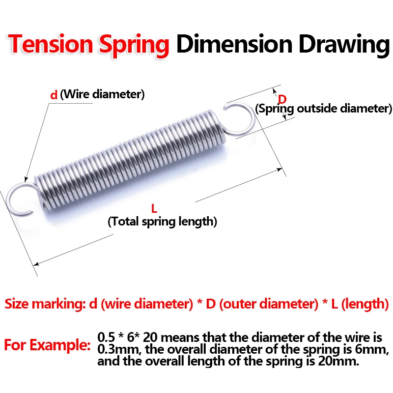 S Hook Tension Spring 304 Stainless Steel Helical Extension Spring Wire Diameter 1.2mm Pullback Spring Draught Spring