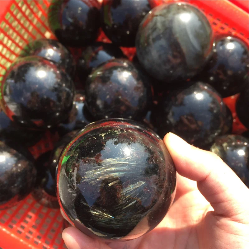 Natural blacke Astrophyllite Ball polished quartz crystal stone Sphere 50-60mm