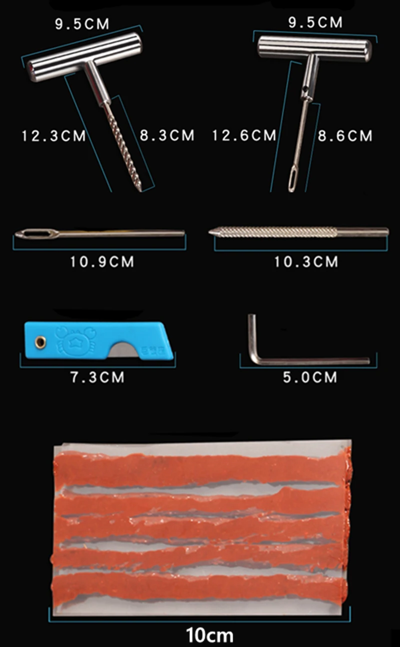 Juego de reparación de pinchazos en neumáticos, emergencia, coche caravana, moto, bicicleta, 11 uds.