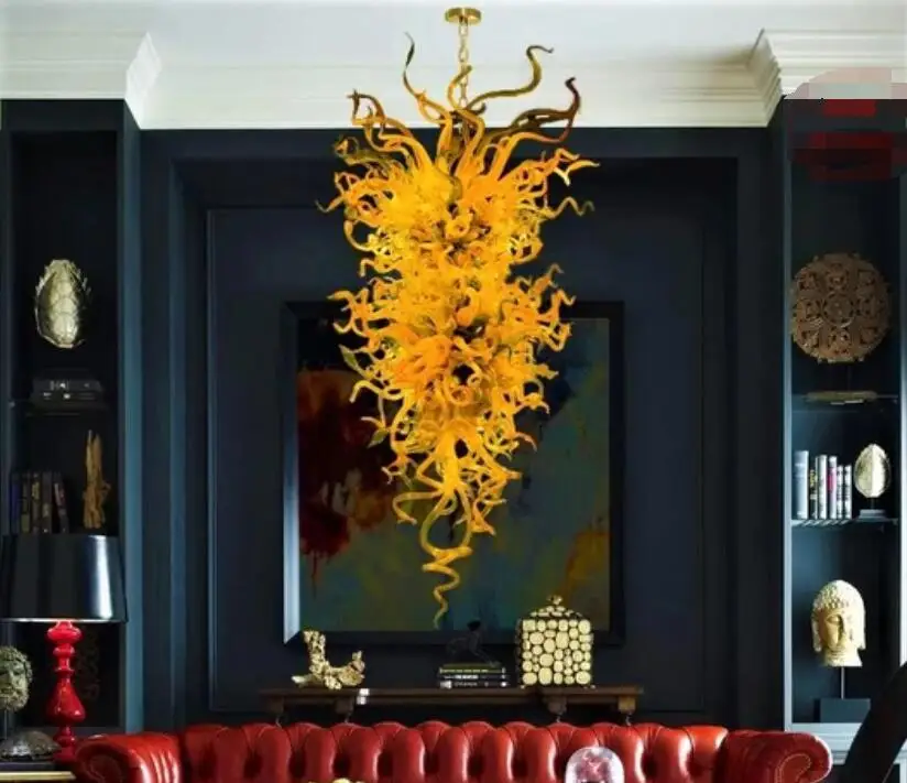 Modern Yellow Chandelier Designer Art Glass Lighting Home Hotel LED Large High Quality Murano Glass Chandeliers