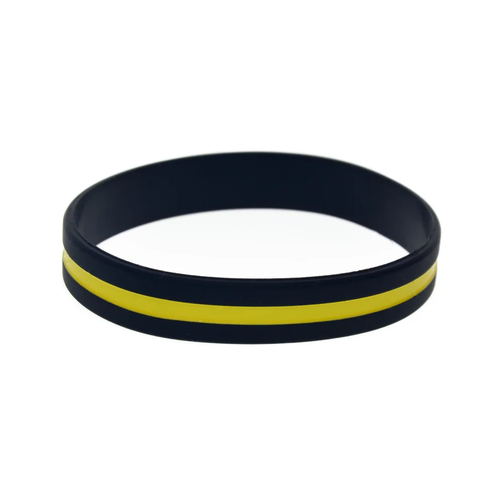 1-teiliges Silikon-Armband mit gelbgrüner roter und blauer Linie, einfache Dekoration, Logo, Armreif in Erwachsenengröße – Detail 2