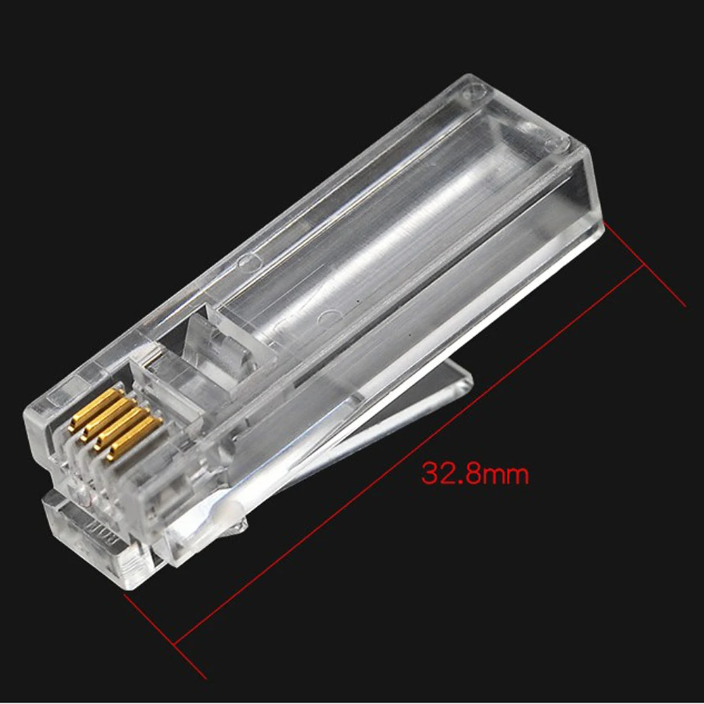 50pcs High quality RJ11 connector 6p4c 6p6c telephone cord crystal head gold plated extra-long body