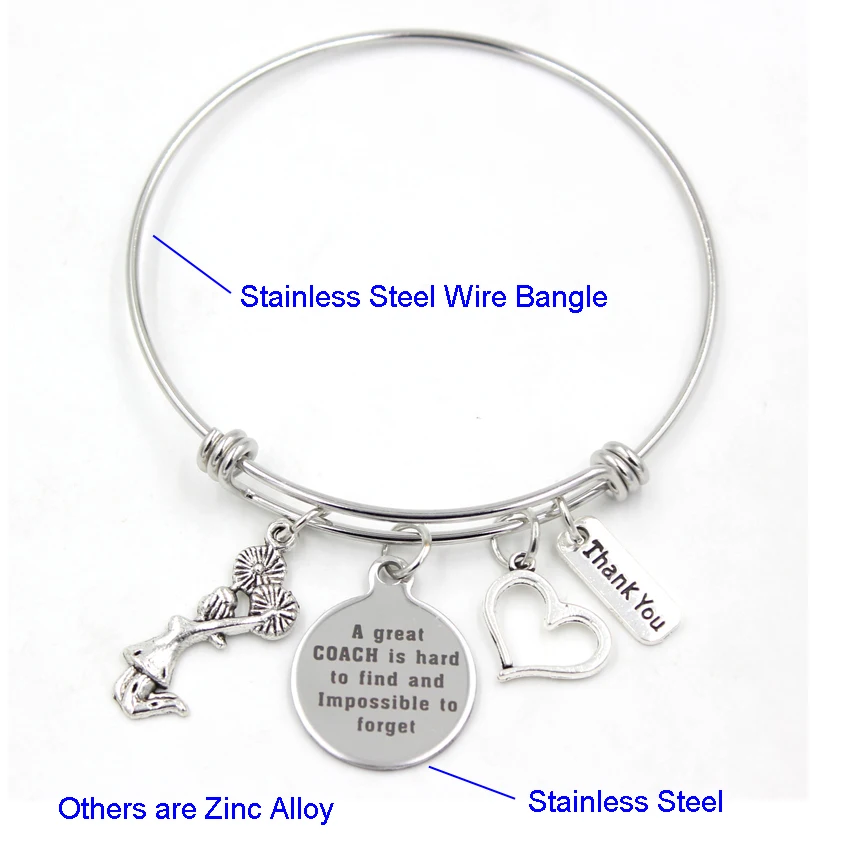 Thank You Chearleader Cheering Gifts Trainer Bracelet Stainless Steel Bangle A Great-COACH Trainer Teacher Gifts Jewelry Pulsera