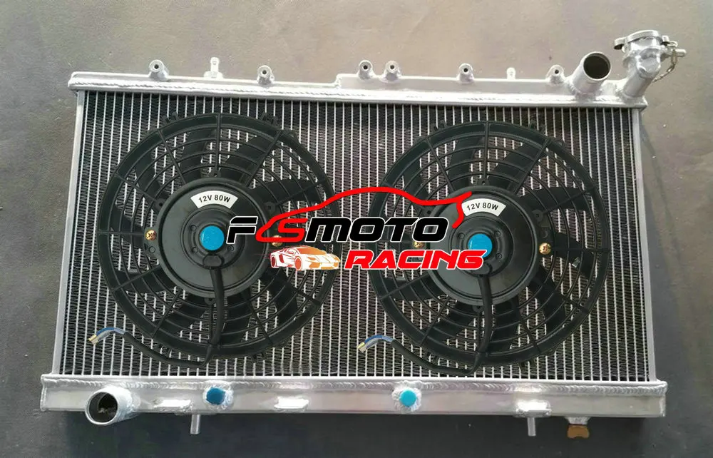 52MM Aluminum Radiator + FANS For Nissan Sunny Pulsar N14 N15 GTIR SR20DET 2.0L & Sentra 200SX SE NX 1.6L GA16DE 1990-2000 AT/MT