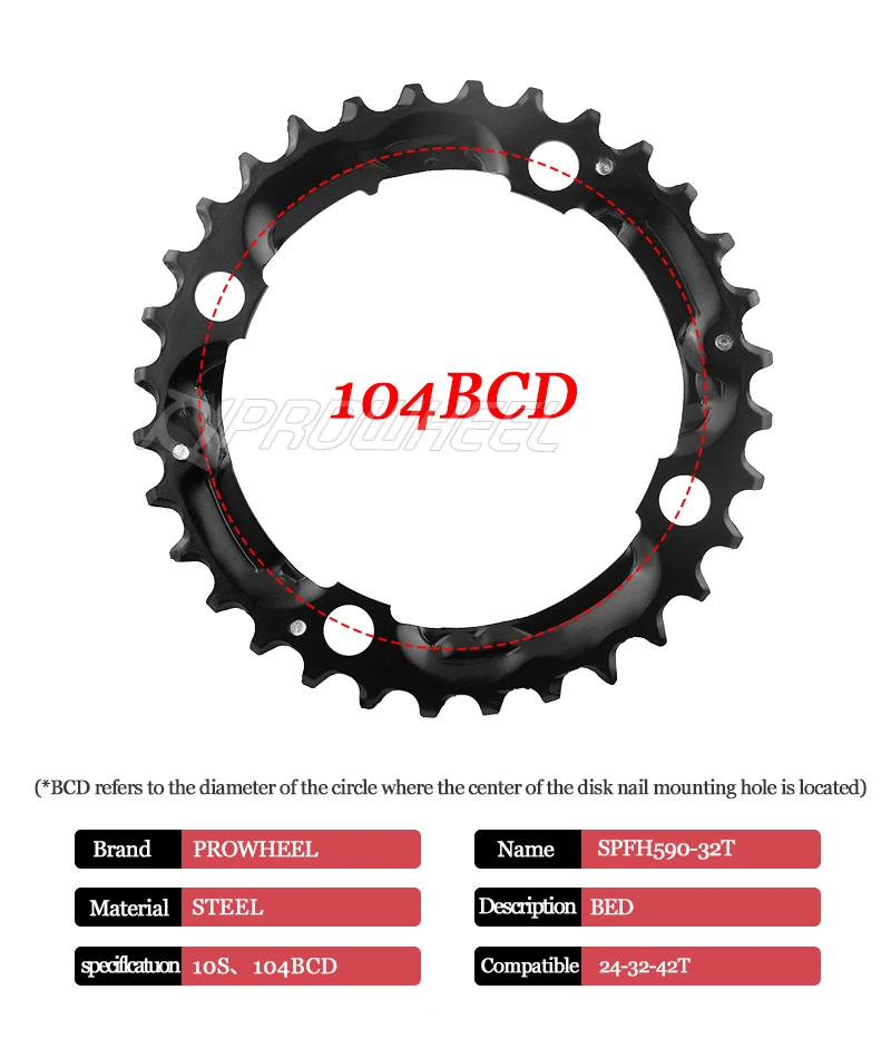 PROWHEEL MTB Kettenblatt 64/96/104BCD Mountainbike-Kettenrad 22T 24T 30T 32T 40T 42T 44T Zahnkranz Stahllegierung Fahrradteil – Detail 9