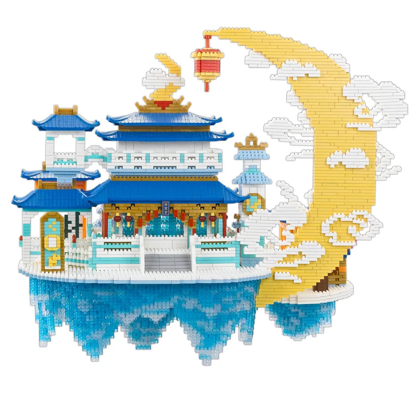 China Mythologische Architectuur Micro Daimond Blok Maan Paleis Bouwstenen Bouwspeelgoed Nanoblock Collectie Met Licht