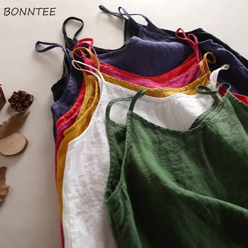 캐미솔 여성 캐주얼 루즈 심플 트렌디 시크 한국 스타일, 하라주쿠 솔리드 섹시 여성 상의, 스트리트웨어 민소매, 아늑한 6 색