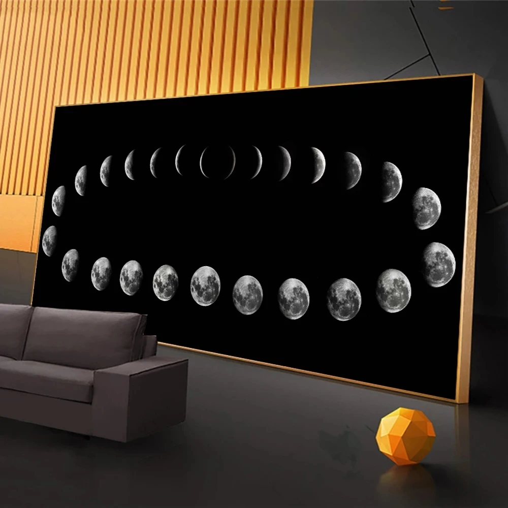 Black White Lunar Eclipse Moon Phases Space Posters And Prints Landscape Canvas Art Painting On Wall Art Picture Modern Decor