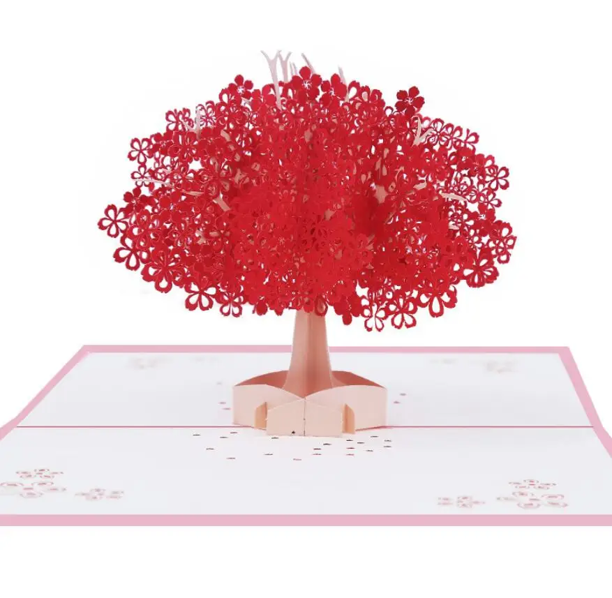 

10pcs Cherry Blossom Handmade Origami 3D Pop UP Greeting Card Invitation For Wedding Birthday Xmas Party Souvenirs Gift