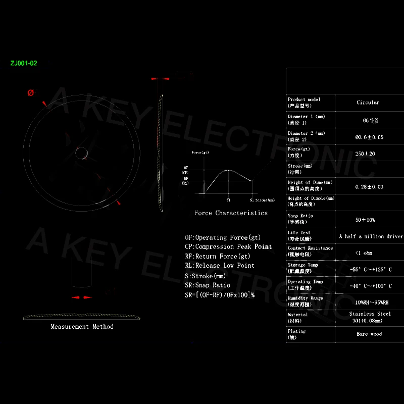 100PCS TP-002 Circularity shape metal dome reset switch shrapnel diameter 9/16mm touch the switch membrane switch,without spot