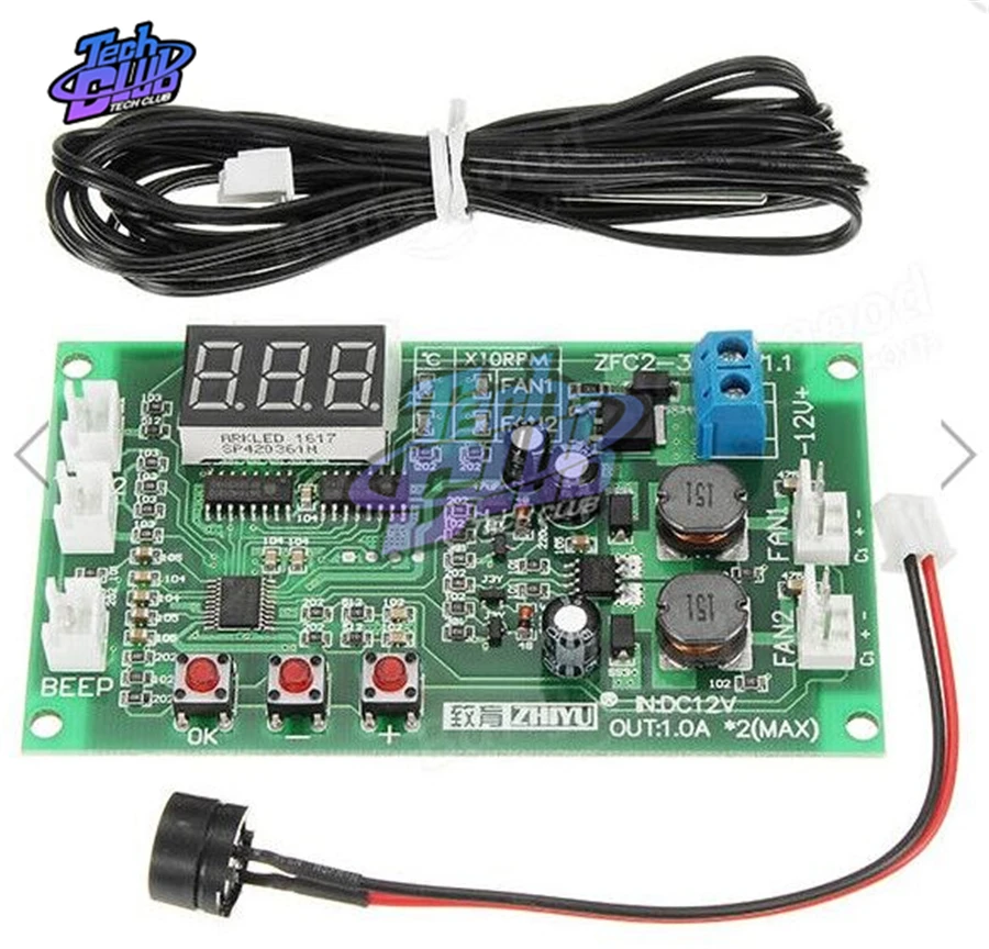 Controlador de velocidad del ventilador del Motor, controlador inteligente de temperatura del termostato con soporte de zumbador, EC EBM, 2 canales, 2a, 3 cables PWM