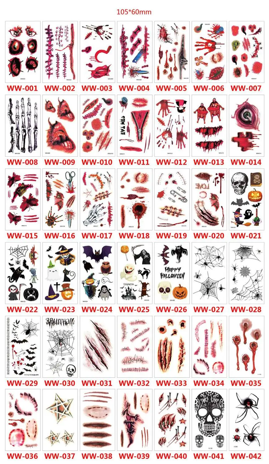 Halloween Zombie Scars Tattoos Fake Scab Bloody Makeup party festive Halloween suppliesHorror Wound Scary Blood Injury Sticker