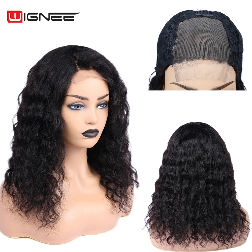 Wignee 4x4 Spitze Schließung Perücke Wasser Welle Menschliches Haar Perücken Für Schwarze Frauen Pre Gezupft Haaransatz 150% Dichte brasilianische Remy Haar