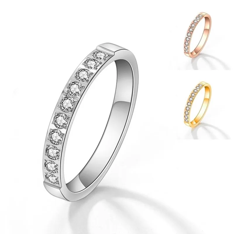 Stainless Steel Half Eternity Band Pave Setting CZ Wedding Ring for Women Girl Size 4-10