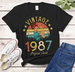 Vintage 1987 T-Shirt Made in 1987 35rd birthday  years old Gift for Girl, Wife Mom 35rd birthday idea Classic 100% cotton Tshirt