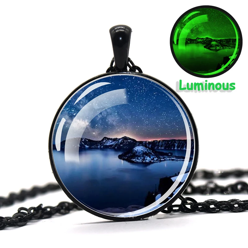 Esspoc الشمال أضواء صورة فنية قلادة مضيئة Steampunk الأسود سلاسل قلادة القلائد للنساء الرجال هالوين هدية