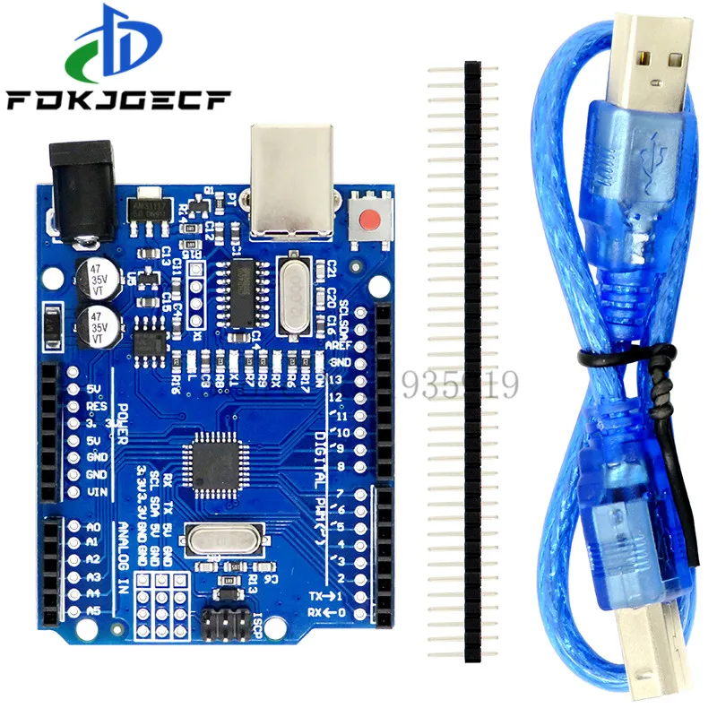 Starter Kit for Arduino Uno R3 - Bundle of 5 Items: For Uno R3, Breadboard, Jumper Wires, USB Cable and 9V Battery Connector