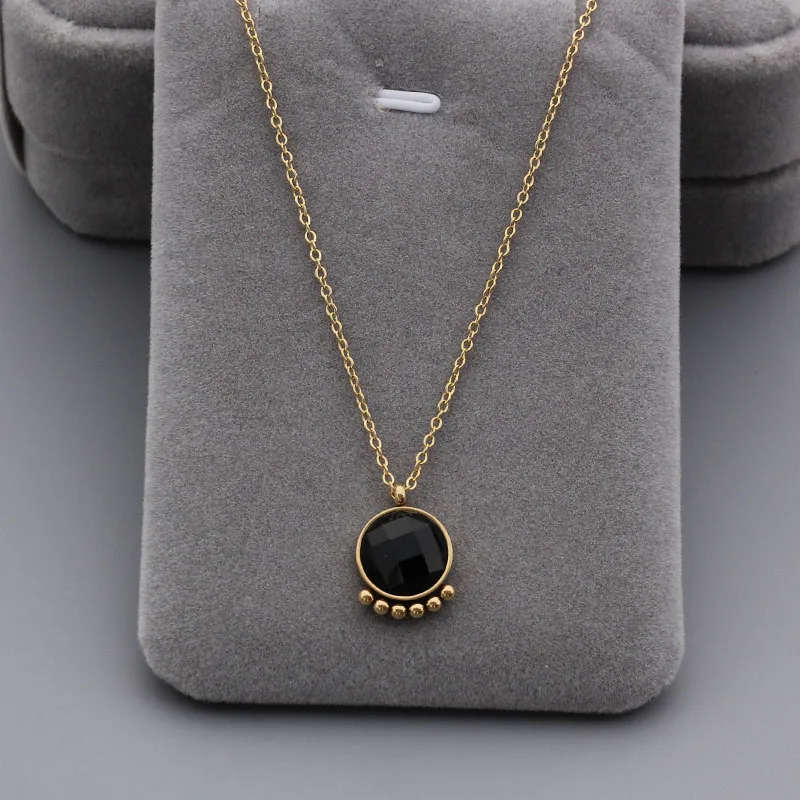 

Natural Black Cuts Stone 14K Golden Vintage Necklace for Women Stainless Steel Gold-plated Star Pendant Female Chain Jewelry