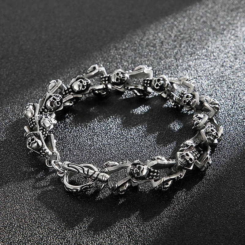 European and American fashion personality smearing stainless steel jewelry punk men's skull casting titanium steel bracelet