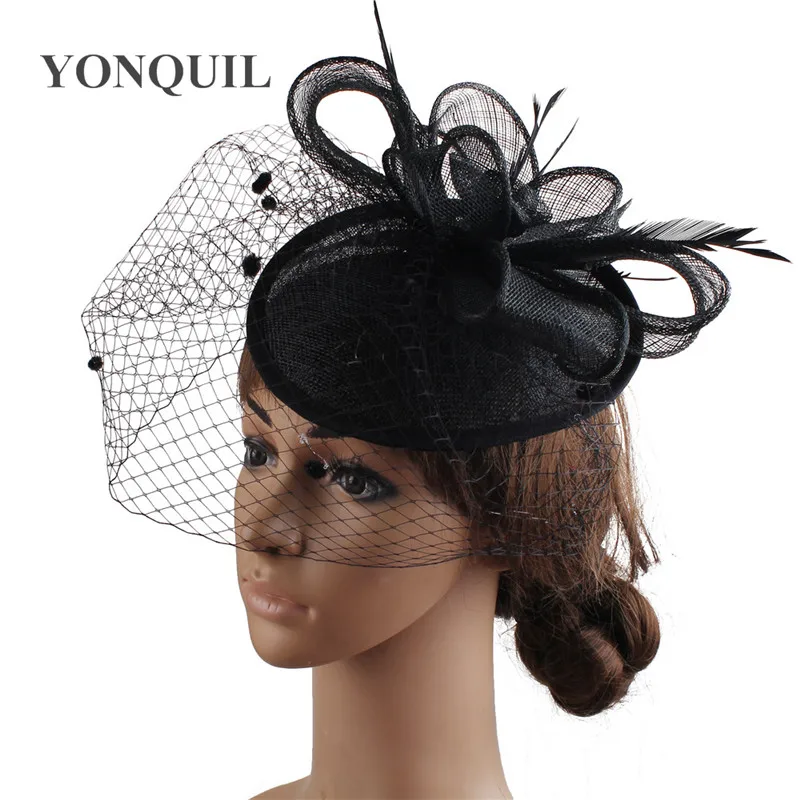 ผู้หญิง Mariage ตาข่ายหมวก Fascinators Elegant ตาข่ายแต่งงานแฟนซี Feather อุปกรณ์เสริมผมค็อกเทล Headwear SYF287