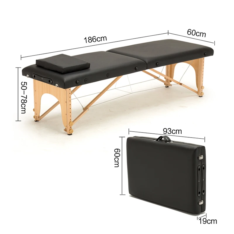 Folding Beauty Bed with Bag, Professional Portable Spa Massage Tables, Foldable Salon Furniture, 180cm Length, 60cm Width