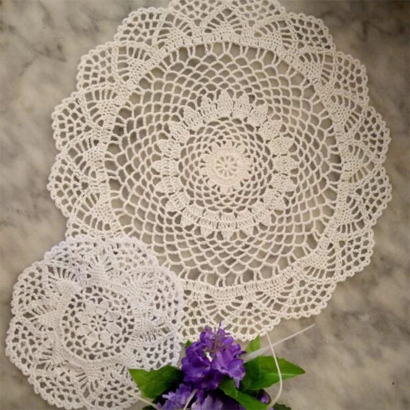 2Size New 2024 Cotton Placemat Cup Coaster Mug Kitchen Wedding Table Place Mat Cloth Lace Crochet Tea Coffee Doily Handmade Pad