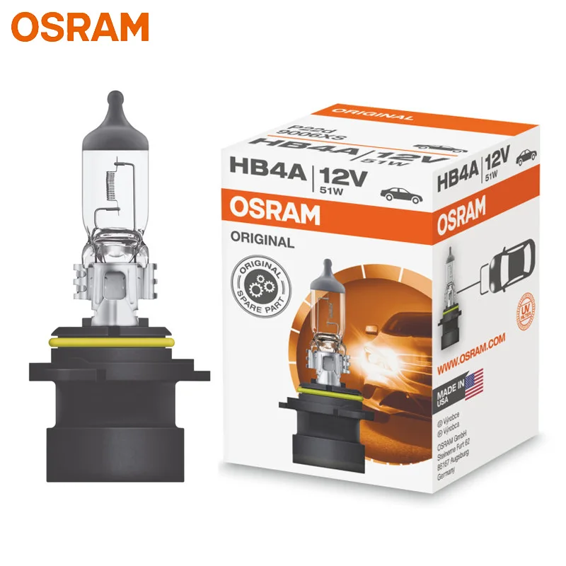 

OSRAM 9006XS HB4A 12V 51W P22d Оригинальная Автомобильная галогенная фара, автомобильная лампа 3200K, стандартная противотуманная фара, OEM Качество, Сделано в США (одна)