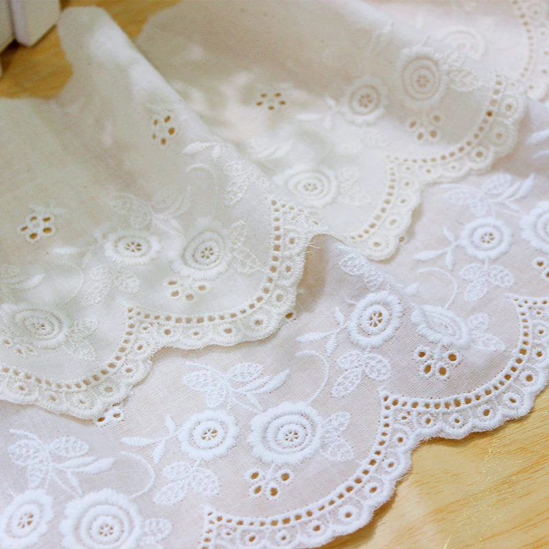 11cm 2yard/ Pack Off white/beige Elegant Cotton Lace Cloth Trimming Big Waves Embroidered Lace Hollow Out Cotton Fabric X1376