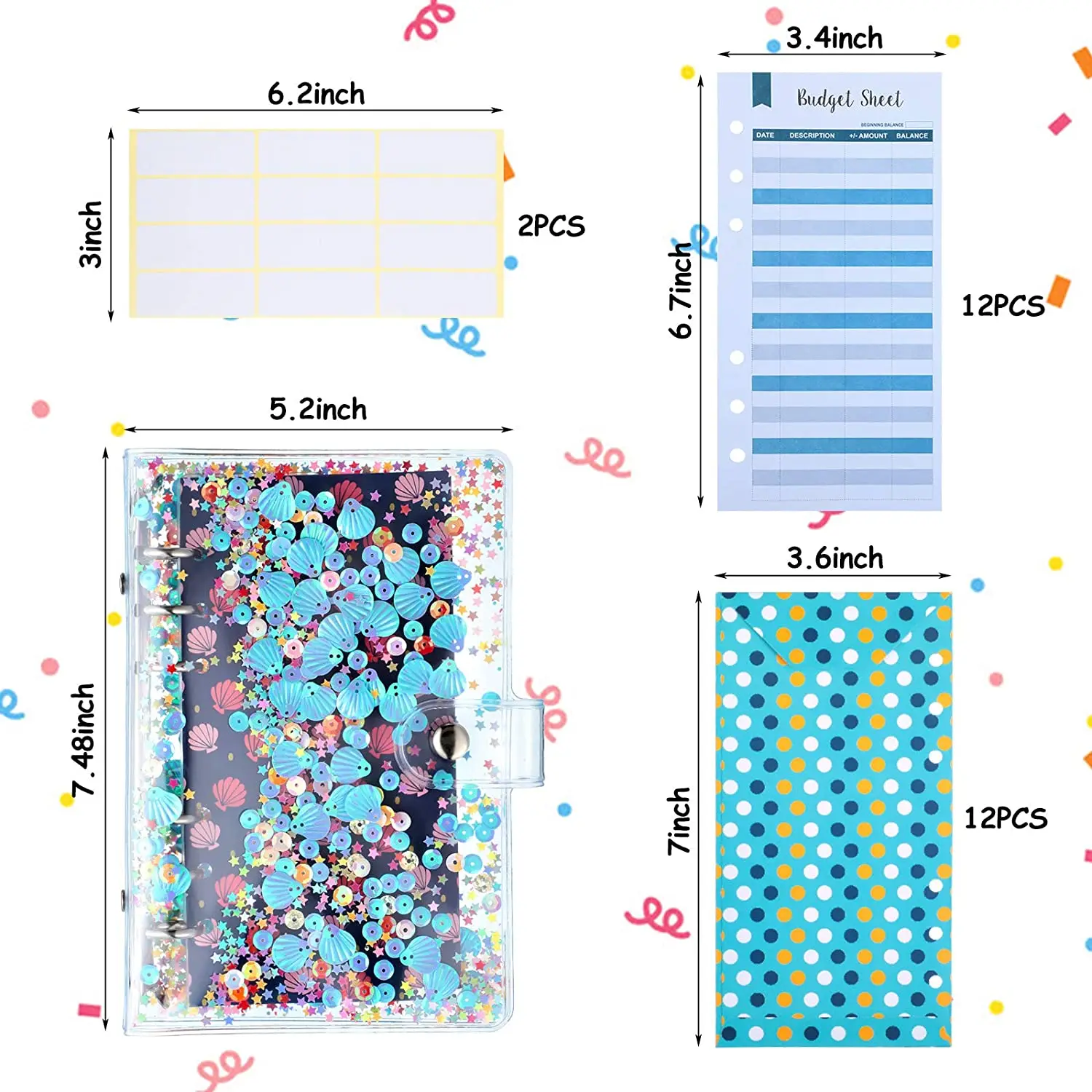 A6 Chất Kết Dính Ngân Sách Tiền Mặt Bao Thư Hệ Thống Ngân Sách Lập Kế Hoạch Tổ Chức 6 Vòng Xách Tay Lọ Với Sáng Bóng Kim Sa Lấp Lánh