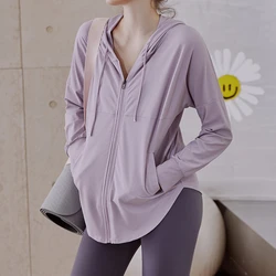 Summer Women Sports Jackets Thin Loose Zipper Yoga Hoodies Sun-Protective Fitness Jacket Running Tops Coat Gym Workout Outerwear