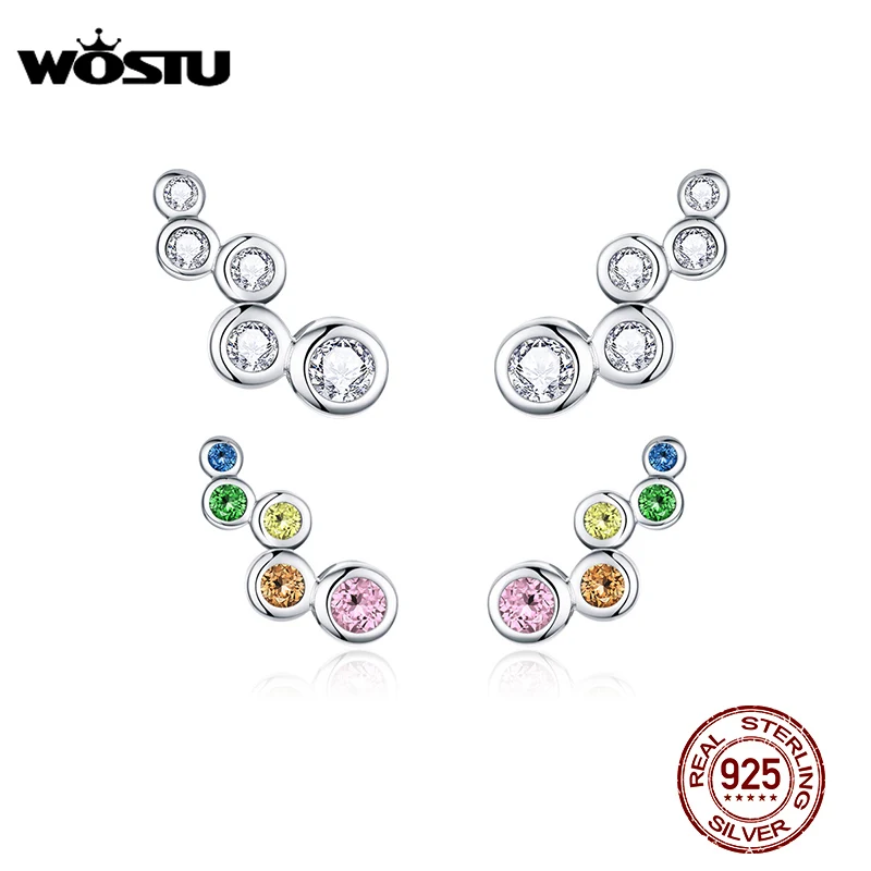 WOSTU 2019 New Design Authentic 925 Sterling Silver Earrings Simple 5 Circle CZ Stud Earrings For Women Fashion Jewelry CTE235