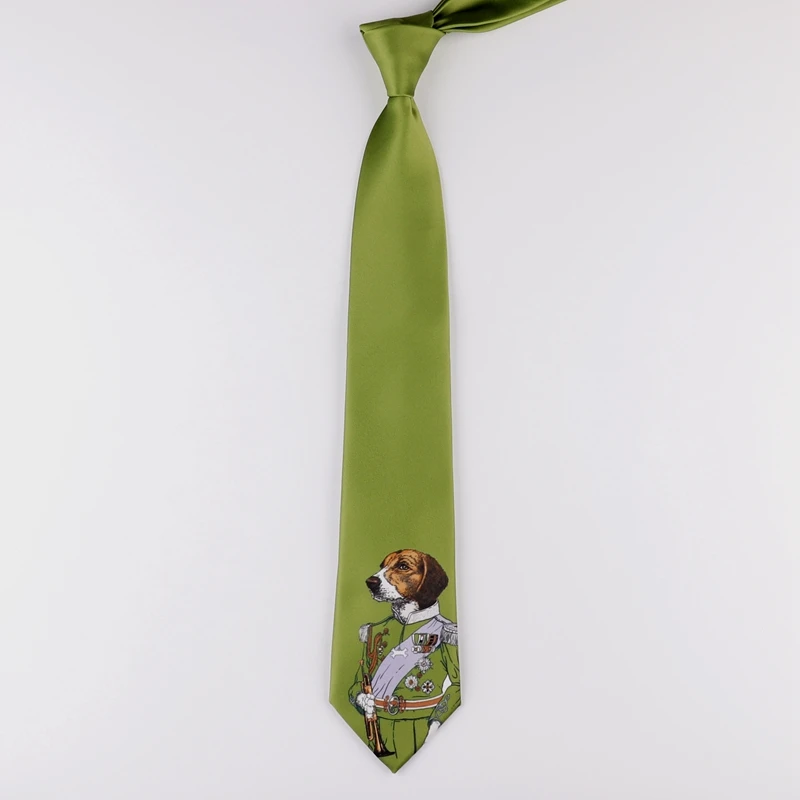 

Free Shipping New Male men man unique fashion Original Design Fun Green Dog General Printing 7CM Tie Korean Student necktie