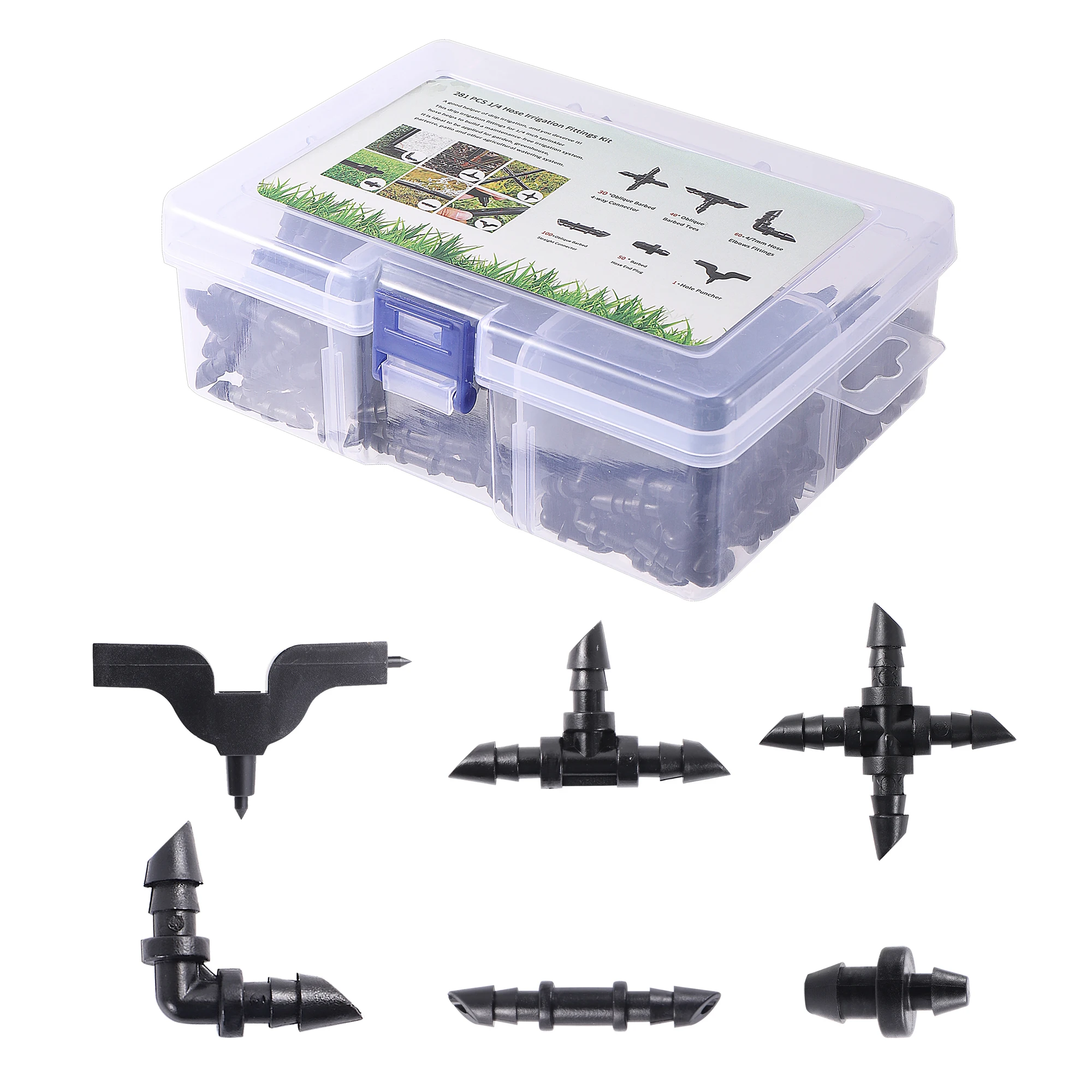 

4/7mm Hose Oblique Barbed Connector Kit Tee Elbow Straight Fitting End Plug Garden Irrigation Water Connector Pipe Splitters