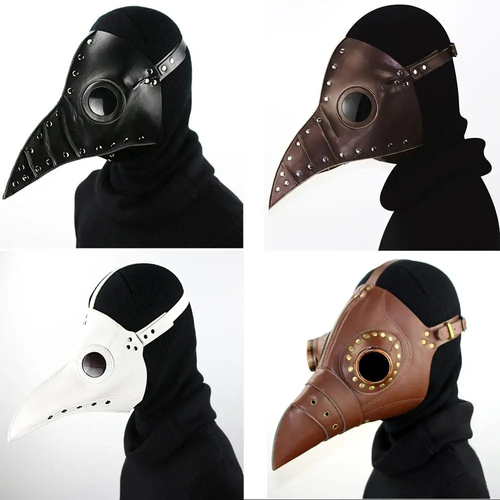 

New Steampunk neutral plague doctor bird mask long nose black costume Mask halloween black white leather cosplay gothic Mask