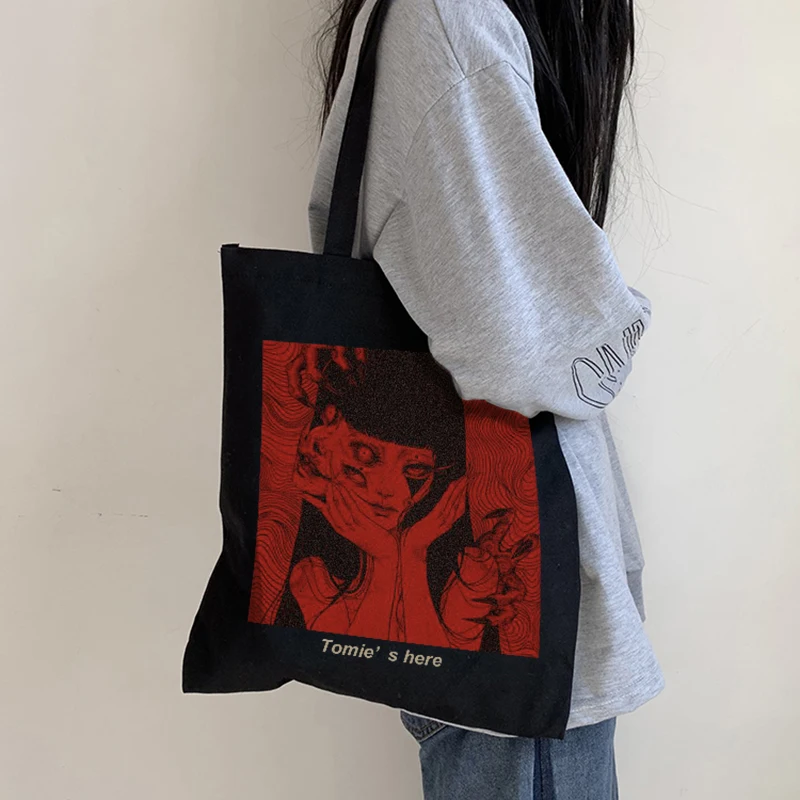 Gothic Girl Vintage shoulder bag Harajuku Punk Casual big Capacity horror Anime Tomie Canvas Bag y2k Simple grunge Shopper Bag