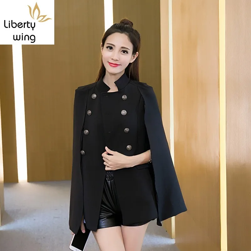 

New Brand Qualities Womens Double Breasted Cloak Blazer Office Ladies Slim Fit England Style Female Windbreaker Coats Streetwear