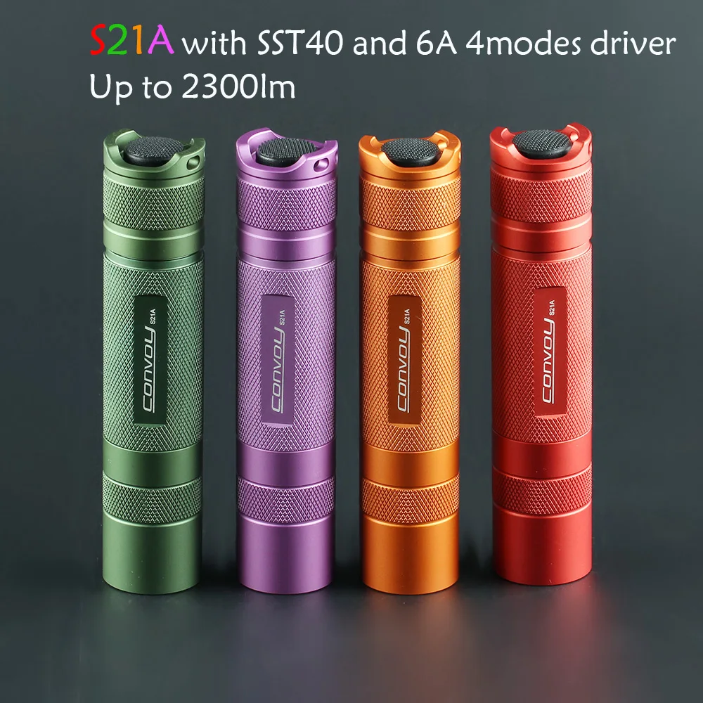 Convoy S21A Flashlight Torch with SST40 S2+ Plus 21700 Version Flash Light Green Purple Orange Red Camping Fishing Lanterna Led