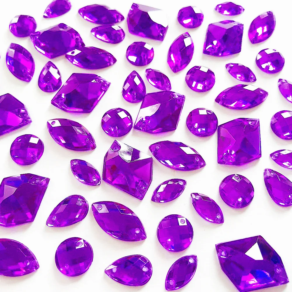 

300Pcs Acrylic Mix Flatback Sewing Wedding Dress Clothes Rhinestone Beads Crystals Stones Purple For Sew on Costumes Decoration