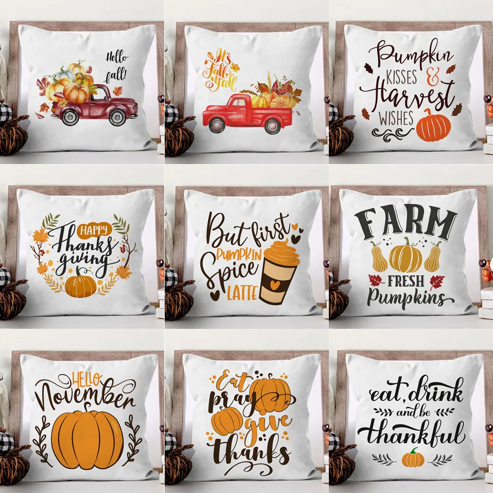 

Thanks Giving Day Decorative Sofa Cushion Pillows Cover Pumpkin Printed Cushion Cover 45x45 Polyester Home Decor Pillow Cases