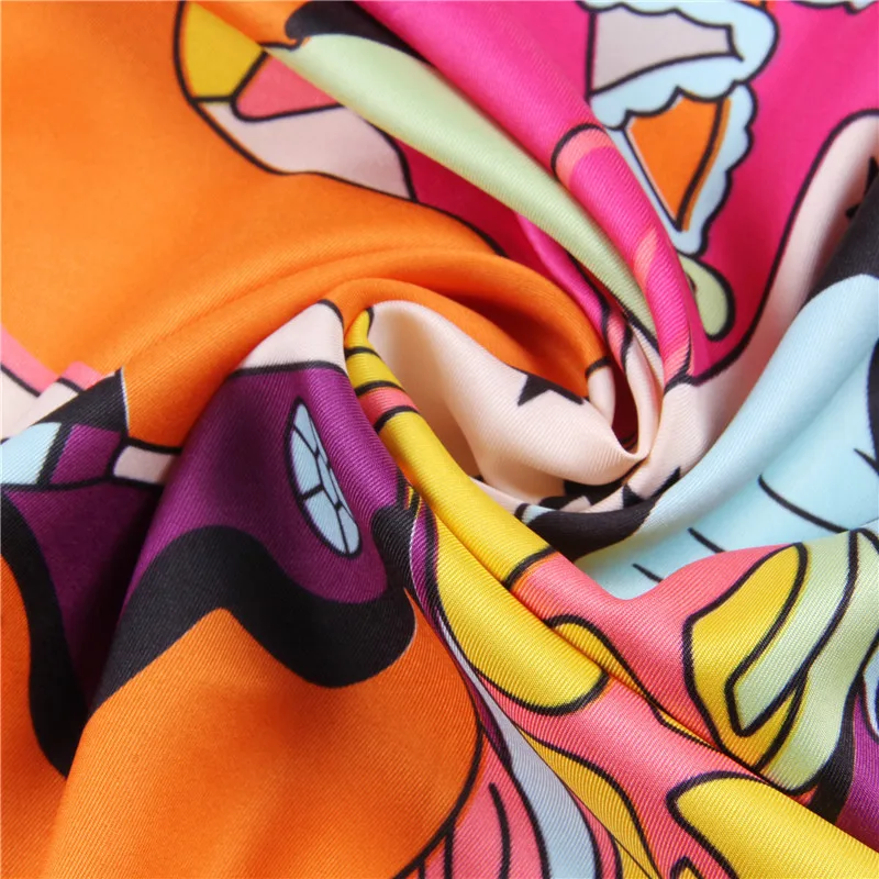 130cm Women Scarves Carousel print Scarf Luxury Twill 100% Silk Scarf Fashion Kerchief Shawl Echarpe Sandy Beach 2021Beach Towel