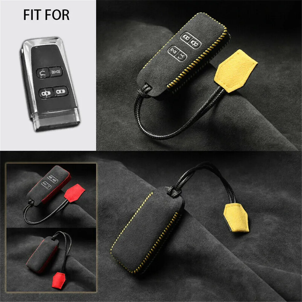 

4 Button Suede Leather Car Remote Key Bag Case Cover Fob Shell Holder with Keychain For Aston Martin DB9 Smart Key Accessories