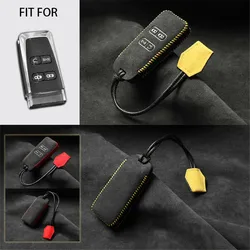 4 Button Suede Leather Car Remote Key Bag Case Cover Fob Shell Holder with Keychain For Aston Martin DB9 Smart Key Accessories