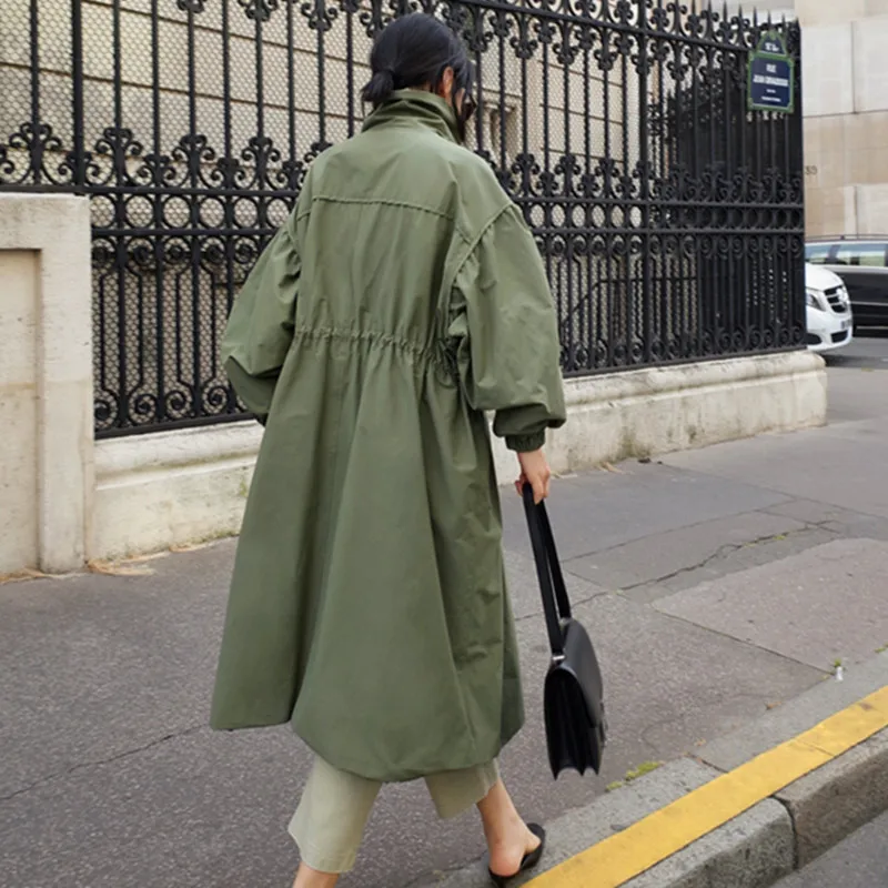 Lange Wind jacke mit Reiß verschluss für Frauen koreanische Mode knielangen militärischen Trenchcoat Frühling Herbst lose Stil Mäntel