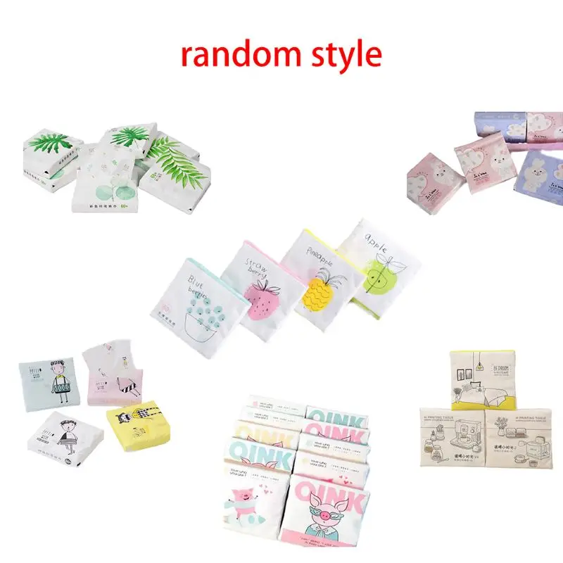 60Pcs/Pack 3 Ply Disposable Facial Paper Tissues Thickened Cute Colorful Cartoon Printing Napkins Portable Car Home Party