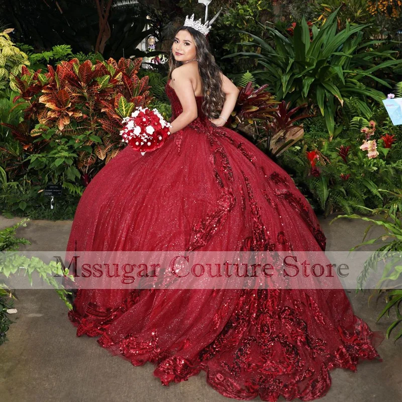 Sequin Lace Quinceanera Dress Ball Gown Appliques Strapless Party Gowns Vestidos De 15 Anos 2022