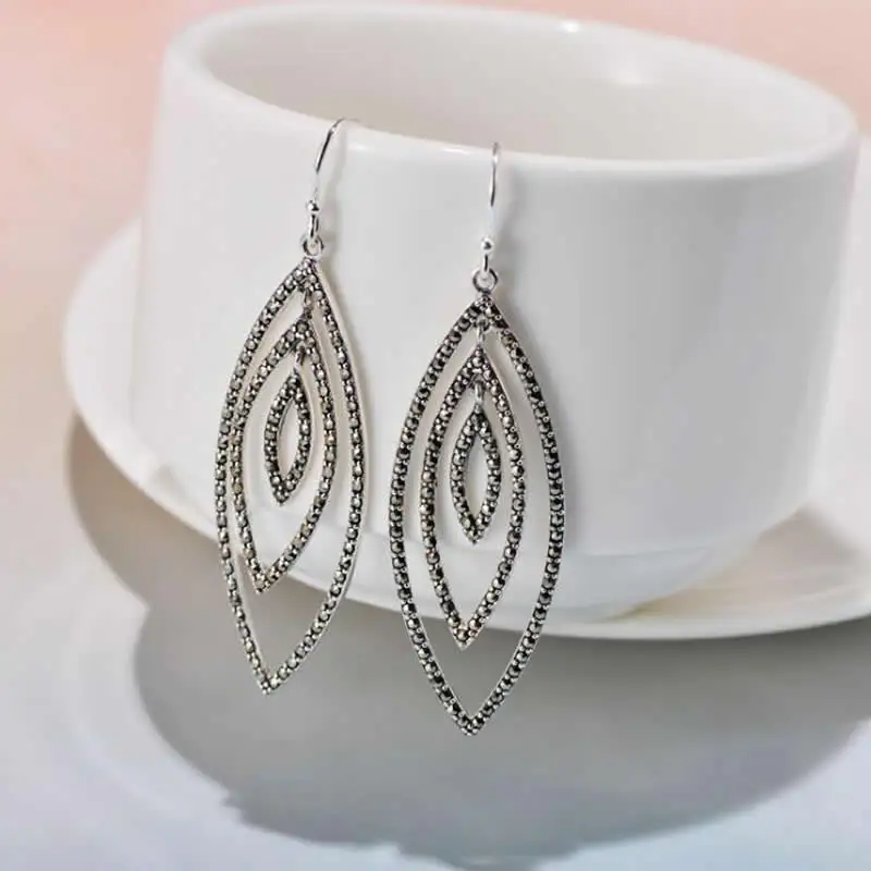 

Pure S925 Silver Earrings Women Long geometry Dangle Earrings 7.7g