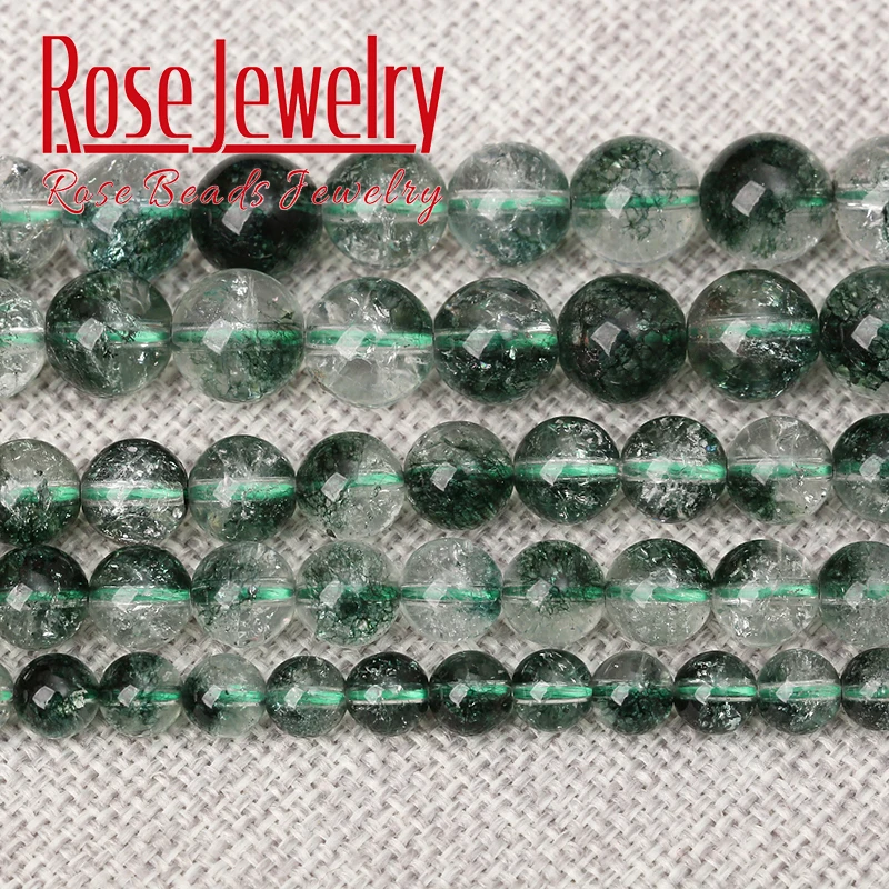 

AAAAA + натуральные зеленые трещины призрачные кварцевые бусины, хрустальные камни, круглые бусины 4 6 8 10 12 мм для изготовления ювелирных издел...