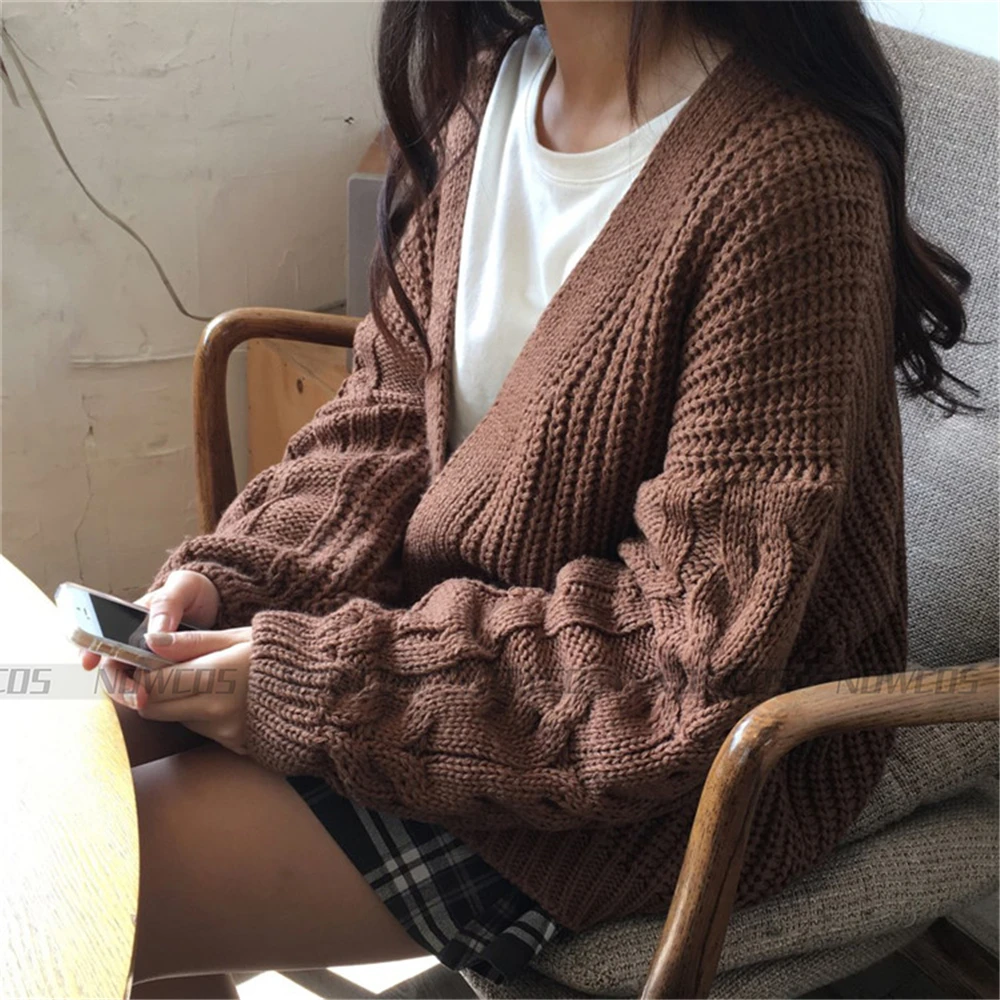 Japanische übergroße faule Art Oberbekleidung Strick pullover Frauen neuen Frühling lose dicke braune Strickjacke Jacke Mantel Erde rot